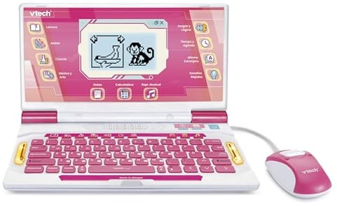 VTech Genio XL, zweisprachig, Spanisch-Englisch, Rosa, interaktiver Computer, elektronisches Spielzeug ab 5 Jahren, 164 pädagogische Aktivitäten, QWERTY-Tastatur, Maus, Spiele, Musik, Wissenschaft