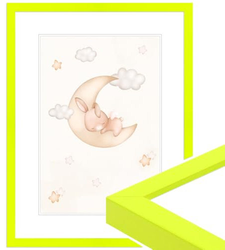 WANDStyle Bilderrahmen für Kinderzeichnungen, Neongelb Kinderbilderrahmen 15x20 cm, Bilderrahmen Kinder, Wechselbilderrahmen 20x15 cm, Kinderzeichnungen aufbewahren, Rahmen - Made in Germany H950