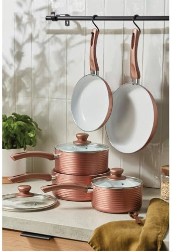 HOMELIFE 5pc Non Stick Ribbed Ceramic Pan Set Copper One Size