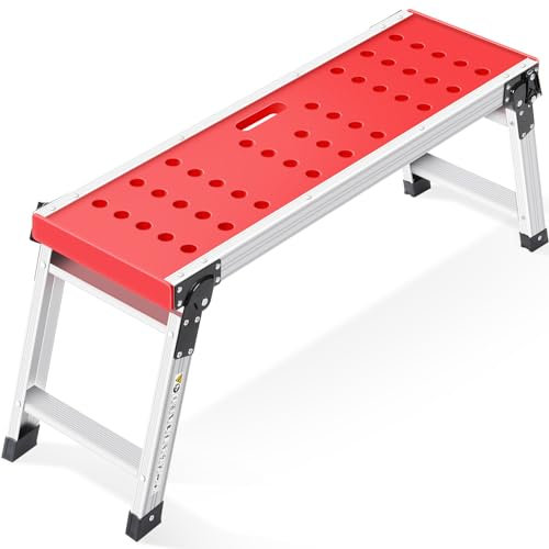 KINGRACK Klappbare Arbeitsplattform, Aluminium Stufenleiter Plattformleiter mit rutschfesten Gummifüßen, leichte Stufenleiter mit Sicherheitsschlössern für Haus und Garage - maximale Belastung 150 kg