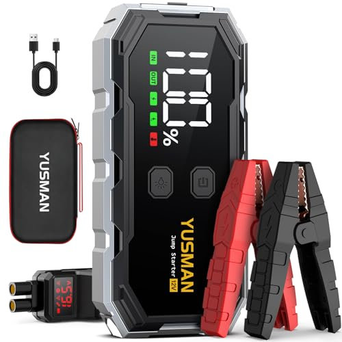 Car Jump Starter, 6000A 12V Battery Pack (All Gas/10.0L Diesel), Safe Jump Box with Display, Car Jump Starter with Extended Smart Jump Cables, Quick Charge 3.0, LED Light