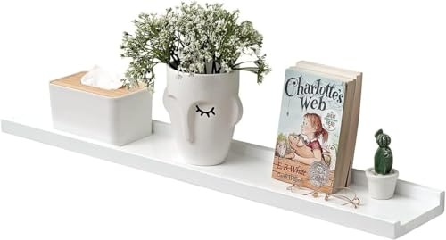 Gieanoo Wandregal Weiß,Bilderleiste Weiss massives Eichenholz Regal weiß Schweberegal für Fotorahmen und Dekos für Schlafzimmer, Küche, Arbeitszimmer 70cmx15cm