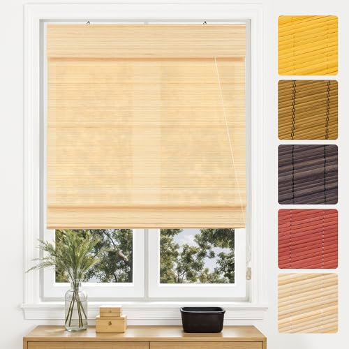 Victoria M. Bambus Raffrollo Sonnenschutz Sichtschutz Rollo Seitenzugrollo, für Fenster und Türen, Blickdicht, Natur, 130 x 160 cm