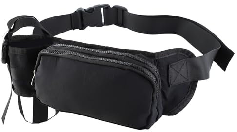 Mecmbj Laufgürtel mit Trinkflasche, Adjustable Flaschenhalter Gürtel, Wasserdicht, Bauchtasche Herren Damen für Laufen, Reiten, Spaziergänge, Fitness, Nylon, Schwarz