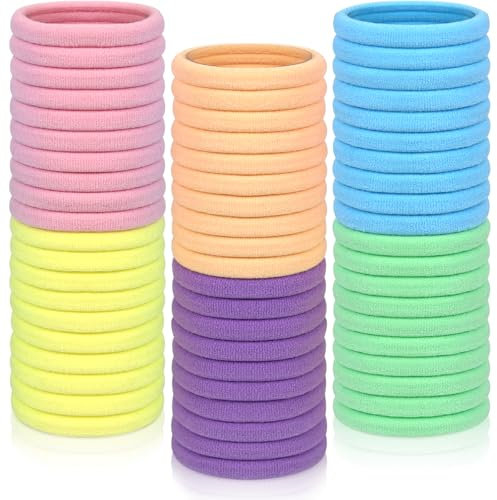 Sularpek 60 Stück Haargummi Damen, 4 cm Haargummis Mädchen, Zopfgummi, Haargummi Bunt, Haargummis Baumwolle, Ohne Metall Zopfgummis, Weich Elastisch für Damen Frauen Mädchen(6 Farben)