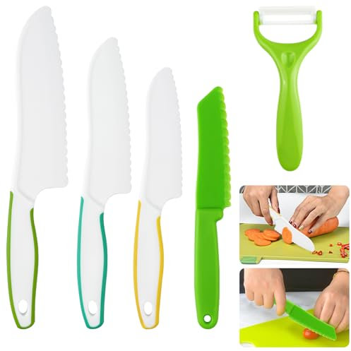 Dorglix 5 Stück Kindermesser Set, Kindertaschenmesser, Kiddy Cutter, Messer Kleinkind, Toddler Knife, Toddler Cutlery Set, Spielzeug Messer für Kleinkinder, Plastikmesser von Kindern, für Kleinkinder