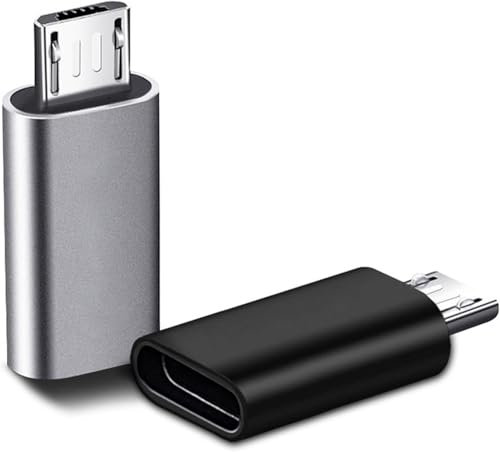 2 Pack USB C to Micro USB Adapter - Type-C Female to Micro USB Male Converter - USB-C to Micro USB Charger Connector for Android Devices & Cables (Black & Silver)