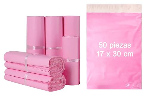 Versandtaschen aus Kunststoff, mit selbstklebendem Verschluss, Rosa und Grau, 17 x 30 cm und 20 x 30 cm, Packungen mit 50 und 100 Stück, robust (Rosa, 50 Stück - 17 x 30 cm)