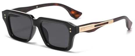 LJCZKA Retro Rechteckig Dicker Sonnenbrille für Damen Herren Trendy 90s Chunky Quadratisch Sonnenbrille Metall Rahmen Mode UV400 Schutz