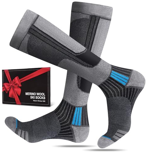 SukModen Merino Skisocken Damen Herren, 2 Paar, Thermo Winter | 35% Merinowolle, atmungsaktiv und dick gepolstert; warme Wintersocken für kaltes Wetter, Skifahren und Snowboarden.