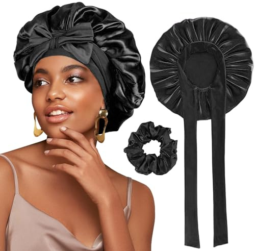 Haquno 1 Stück Schlafmütze Satin Bonnet Nacht Schlaf Mütze Verstellbare Schlafkappe Kopfbedeckung Weiche Kopfhaube Schlafhaube Seide mit Gummizug für Damen und Mädchen