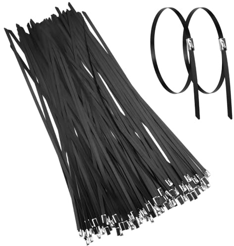 50 pezzi Fascette Metalliche Autobloccanti, 300 X4.6 mm Fascette in Acciaio Inox, Rivestimento In PVC Nere Fascetta Metallica, per Legare Cavi, Tubi di Ferro,Tubo Flessibile, Recinzioni