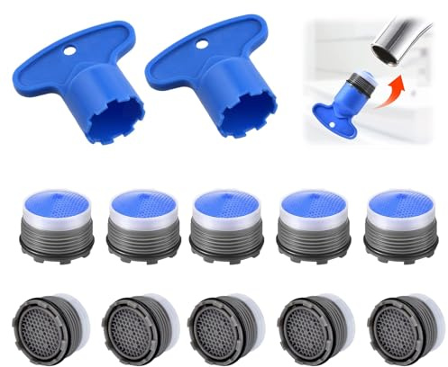 Lot de 10 aérateurs de robinet, régulateur de débit M18.5, buse de filtre de robinet, aérateur d'évier de cuisine, avec 2 clés pour les inserts de filtre d'aérateur de robinet, convient à la plupart