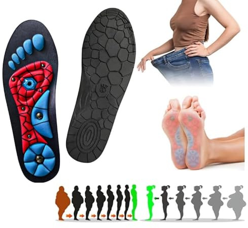Magnetische Einlegesohlen Original 2025 Neu Akupressur Einlagen zum Abnehmen Magnetische Schuheinlagen Akupunktur, Schuheinlagen Orthopädische Einlegesohlen für Damen und Herren (Rot, L (44–47))