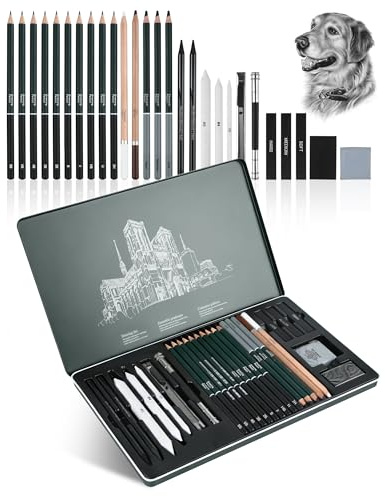 27-teiliges zeichenset mit zeichenstifte professionell set, inklusive Bleistifte, Kohlebleistifte und weiteres zeichnen zubehör, vielseitiges Bleistifte Set zum Skizzieren für Anfänger und Künstler