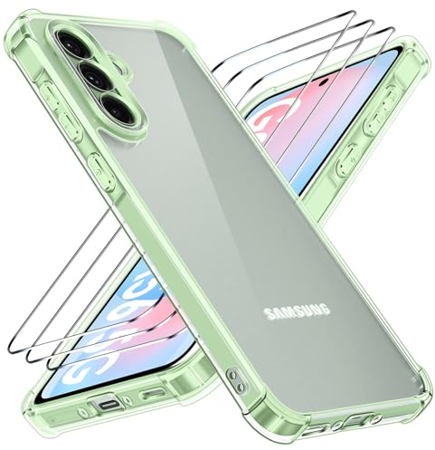 ivoler Nie Vergilbung Klar Hülle für Samsung Galaxy A56 5G mit Stoßfest Schutzecken, 1 Handyhülle mit 2 Stück Panzer Schutz Glas, [Militärischer Schutz] Transparent Schutzhülle Dünn Case - Grün
