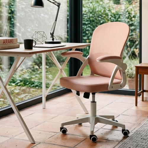 Ergoreal Ergonomischer Bürostuhl, 90-110° Verstellbare Rückenlehne & Aufklappbare Armlehnen (90°), Bürostuhl mit Rollen & Höhenverstellung,Homeoffice & Arbeitszimmer (Kirschblütengrau)