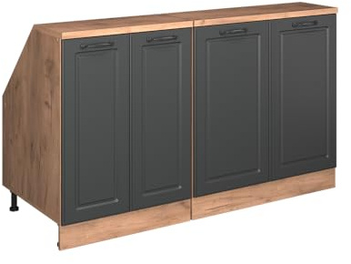 Vicco Küchenschrank für Dachschrägen R-Line, Anthrazit Landhaus, 140 cm 2er Set Schrankkorpuss 60 cm Tiefe, geeignet für schräge Wände und Variable Küchenmontage