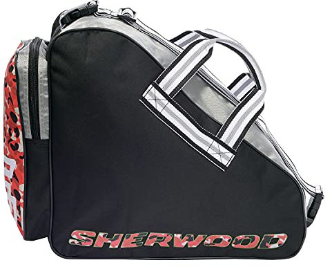 Sherwood - Skatebag Code Series I Schlittschuhtasche mit Henkeln I Eishockey-Bag mit Reisverschluss & praktischen Fächern I inkl. verstellbarem Trageriemen I schwarz-rot, ca. 42x15x37 cm
