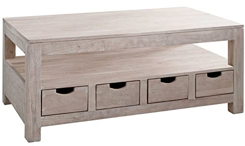 MASSIVMOEBEL24.DE | Massivmöbel Akazie Couchtisch 120x70 Holz Möbel massiv Nature White #33 getüncht