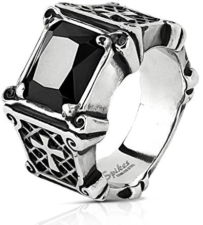 Tapsi´s Coolbodyart® Statement Ring Edelstahl Schwarz Silber Kreuz 13mm Breit 69(22)
