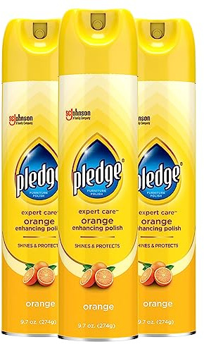 Pledge Möbelpolitur für verschiedene Oberflächen, funktioniert auf Holz, Granit und Leder, glänzt und schützt, Orange, 275 ml (10 oz), 3 Stück