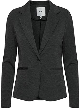 ICHI IHKATE BL Damen Blazer Kurzblazer Jacke Ein-Knopf-Blazer mit Stretch und Reverskragen, Größe:M, Farbe:Dark Grey Melange (10021)