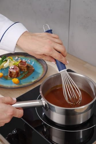 HENDI Fouet de cuisine en inox avec poignée ergonomique en polypropylène noir et vert, fouet français à main, ustensile de pâtisserie, 8 fils rigide de 2mm, longueur totale 415mm