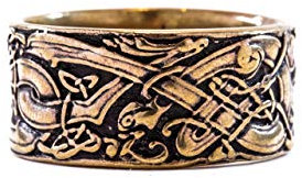 Windalf Wikingerring RAVAN h: 1 cm Odins Wölfe Vikings Wilde Jagd Antik Bronze (Bronze, 52 (16.6))