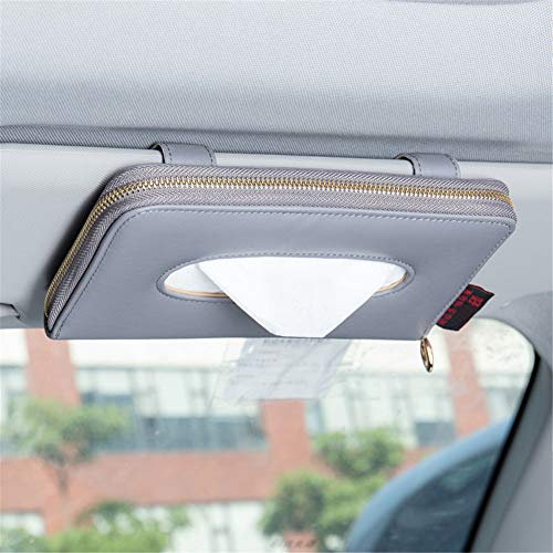Cartisen Modern Grey PU Leather Car Sun Visor Tissue Holder with Zipper