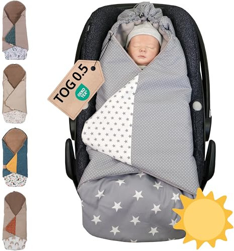 ULLENBOOM Einschlagdecke Babyschale Sommer, Aus 100% OEKO-TEX Materialien - Graue Sterne (Made in EU) - Decke für Babyschale & Kinderwagen, Für gängige Kindersitze, ideal für 0 bis 9 Monate