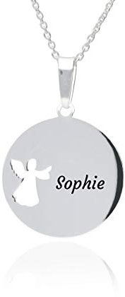 LaraZeidler Berlin Damen Schutzengel Halskette 925 Silber mit Engel Anhänger und personalisierte Gravur mit 1 Namen für Familie Frau Freundin oder Taufe