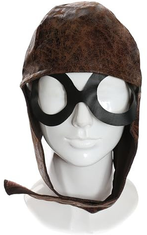 Fliegermütze für Erwachsene, braun, 1940er-Jahre, Lederoptik, mit angenähter Brille, 2 Piloten-Kostüm-Zubehör, 6 Stück