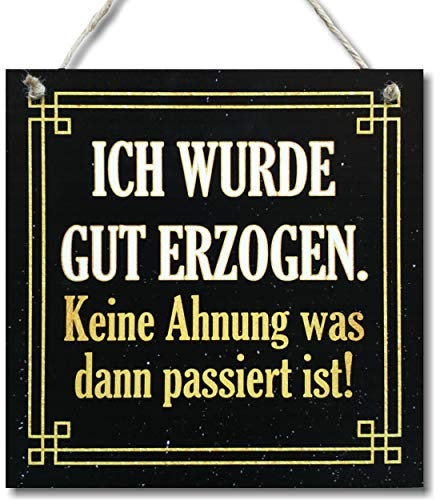 CARISPIBET Ich wurde gut erzogen schild Haus & Küche Wohnkultur retor-look Vintage humor dekorative Schild 20x20cm