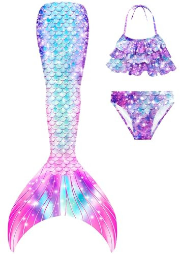 shepretty Meerjungfrau Schwanz mit Bikini-Set für Mädchen Schwimmen Kostüme Cosplay,wpM39,130