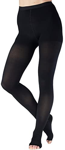 ABSOLUTE SUPPORT Kompressionsstrumpfhose aus Opake für Frauen Klasse 2 20-30mmHg - abgestufte Kompressionsstrümpfe lang mit offener Spitze für Krampfadern, Lymphödem, Lypödem - Schwarz, 7X-Large