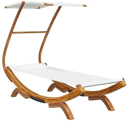vidaXL Bugholz Loungebett mit Dach Sonnenbett Gartenliege Lounge Outdoor Bett Hängematte Sonnenliege 100x190x134cm Massivholz Creme