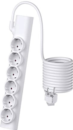 UCOMEN 6-Wege Steckdosenleiste mit drehbarem Kabel - 1,5 m Kabel & Berührungsschutz - Steckdosen 45° gedreht Steckdosenleiste Innenbereich