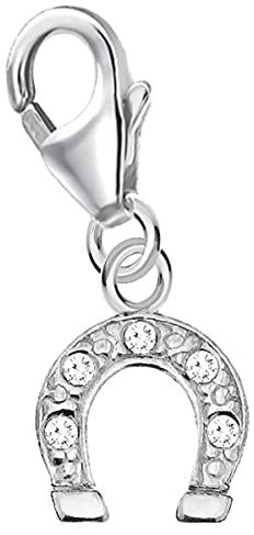 mini klein Hufeisen Karabiner Charm Anhänger für Bettelarmband aus 925 Sterling-Silber mit Zirkonia