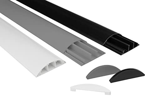 HEXIM Goulotte 68x18mm semi-circulaire PVC Cache-câbles plastique pour TV, mur & sol (2 mètres noir) Revêtement de câbles Goulottes rondes Plancher