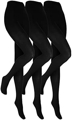 HEAT HOLDERS - 3 Pack Ladies Black Thermal Tights | Opaque Fleece Lined Tights for Winter (L, Black)