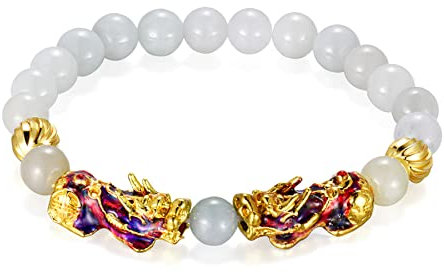 Flongo Bracelet Charme pour Homme Garçon, Bracelet Perles Feng Shui Pixiu Richesse Lucky Ball Agate Bracelet Réglable Élastique