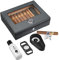 XIFEI Cigar Humidor, Glass Top carbon fiber texture top inlay Hygrometer, including Cigar humidifier, acrylic Cigar stand,Cigar ashtray and Humidor Solution, Holds 25-60 Cigars (9IN *7.5 * 2.8)