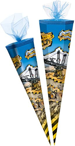 alles-meine.de GmbH Schultüte - Baustelle/Bagger Tagebau 50-85 cm Größe wählbar Zuckertüte - Tüllabschluß - eckig/rund - Jungen - klein & groß - Geschenktüte - Schula..