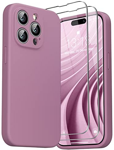 GOODVISH 3 in 1 Designed for iPhone 14 Pro Max 6.7 Liquid Silicone Case 2022, with 2 Pack Screen Protector, [Enhanced Camera 360° Full Protection] Shockproof Anti-Scratch Slim Phone Cover, PinkPurple