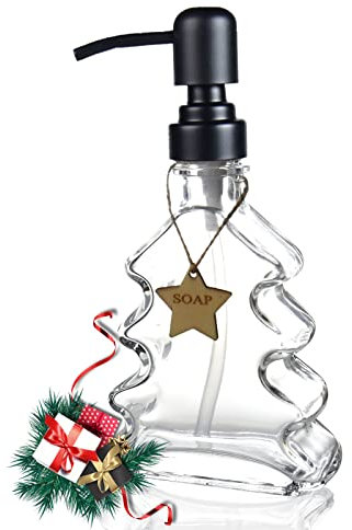 Christmas Tree Soap Dispenser, Glass Soap Dispenser with 304 Rust Proof Pump, Christmas Tree Shaped Great for Xmas Decor, Hand Soap, Dish Soap, Kitchen, Bathroom