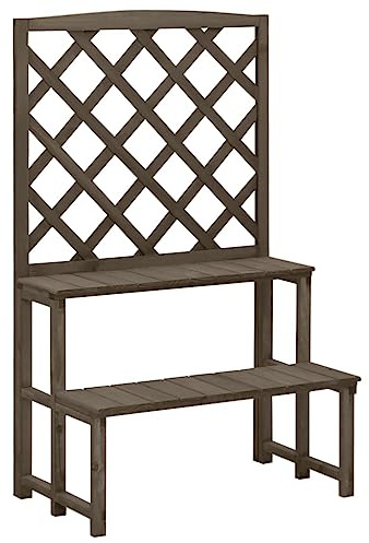 vidaXL Solid Fir Wood Plant Stand with Trellis Lawn Gardening Balcony Patio Outdoor Garden Wooden Plant Rack Shelf Flower Pot Plant Stand Grey