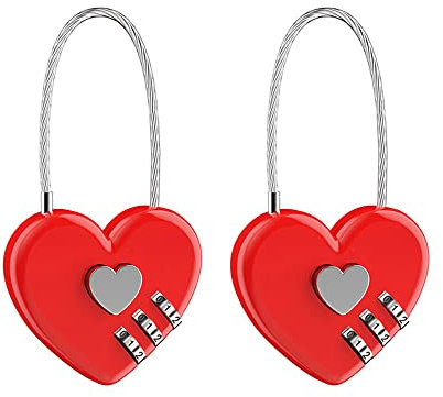 Nifocc 2 unidades de candado de metal con combinación de dígitos en forma de corazón para caja de almacenamiento, equipaje, mochila, joyero, armario, armarios, color rojo