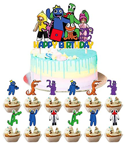 RHYII 13 Pcs Multicolored Cartoon Character Cake Toppers - Birthday Party Supplies - Glitter Personalized Cake Decor for Boys Girls