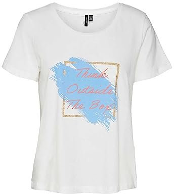VERO MODA VMPAMALA S/S O-Neck T-Shirt WVN BTQ Snow White/W. Chintz Rose and BANAN - XL